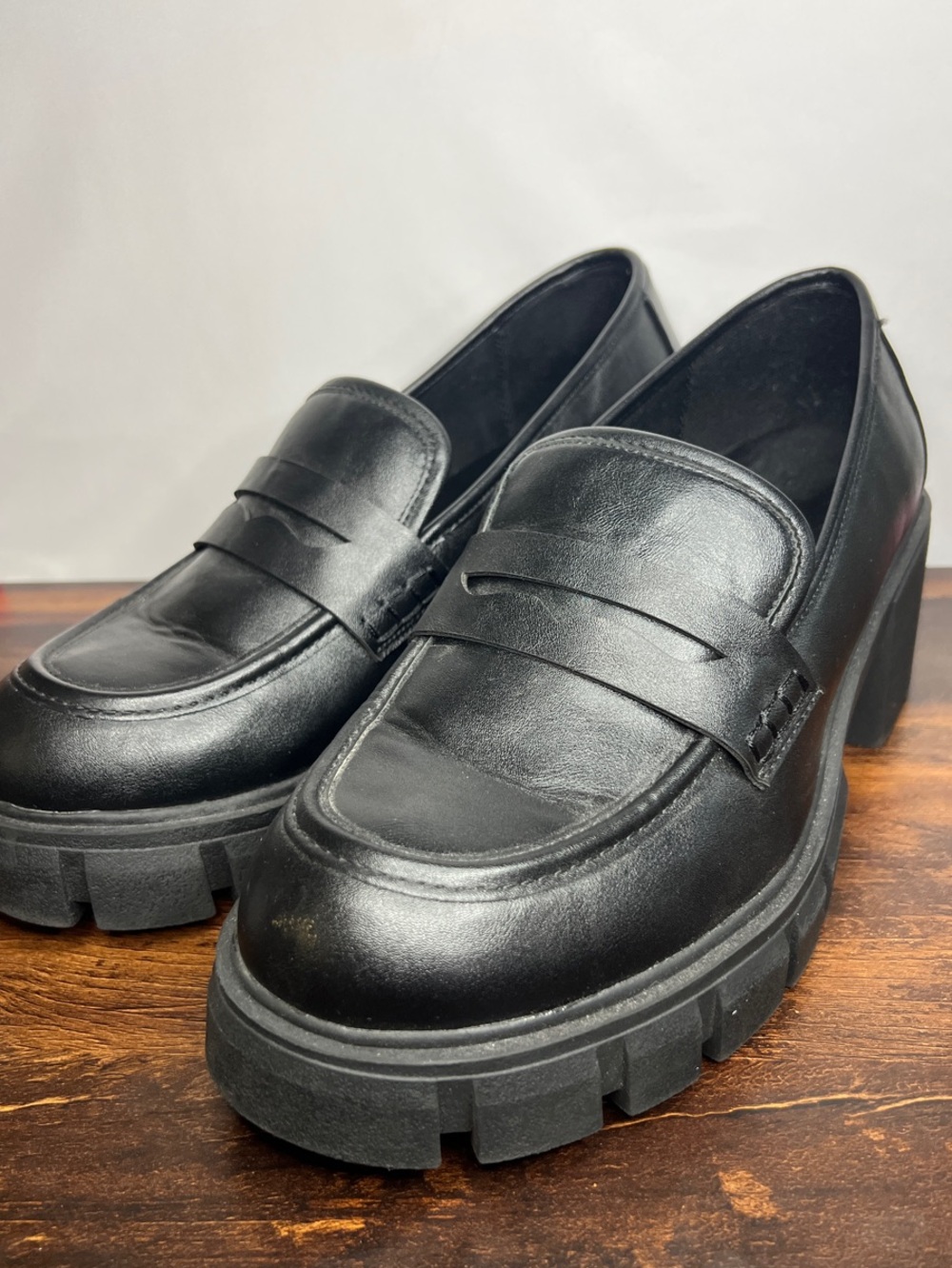 Women's Black Lug-Sole Penny Loafers